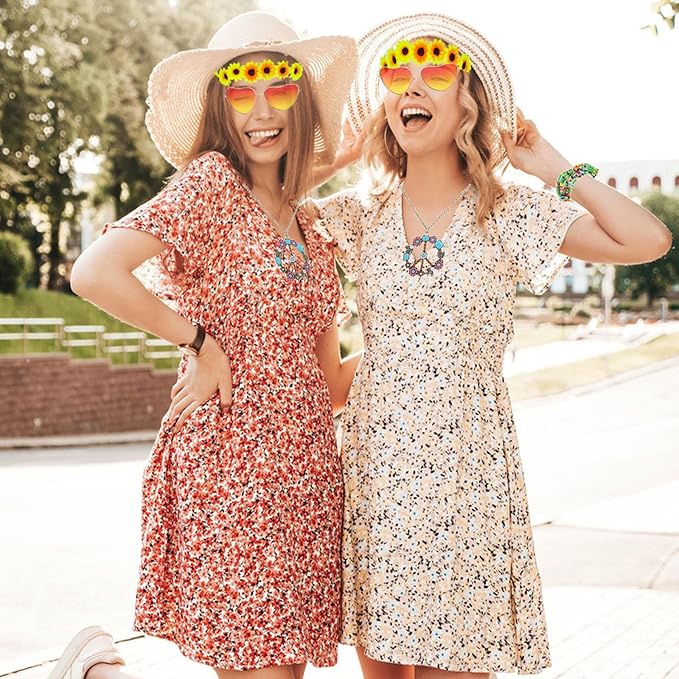 5 Pcs Hippie Costume Accessories Set Women, 60s 70s Party Dressing Accessory Peace Sign Necklace Party Decorations for Party