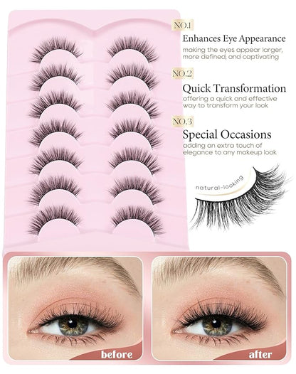 Onlyall Natural Lashes Wispy Lashes Natural Look False Eyelashes Natural Flared Eyelashes False Eye Lashes Soft Fluffy Lashes 7 Pairs D75