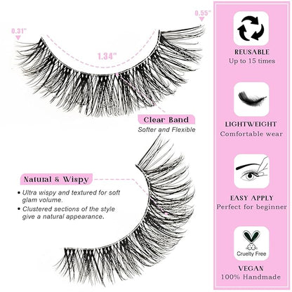 Lashes False Eyelashes Wispy Cat Eye Lash Strips Fake Mink Eyelash Natural Look 14 Pairs Fluffy Demi Wispies Strip Lashes Pack 8-14mm Short Cateye Full Pestañas for Women