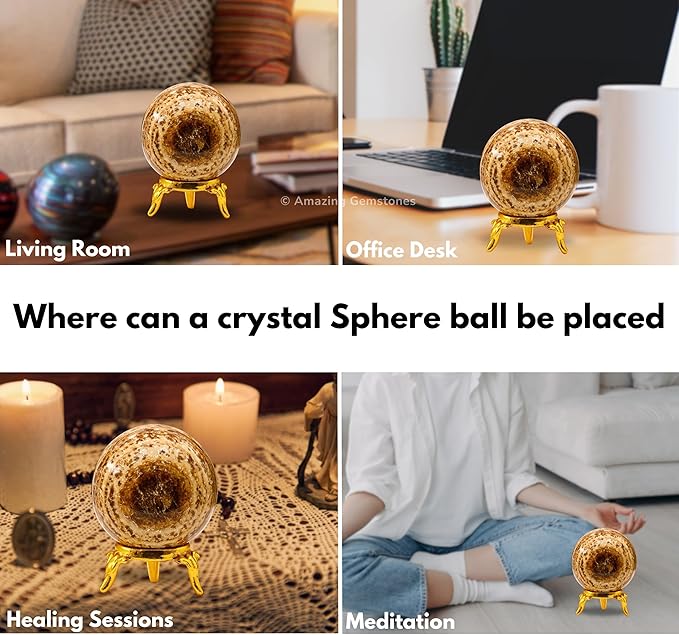 Amazing Gemstone Aragonite Crystal Ball with Stand - 2" Inches Crystal Sphere Meditation Balls for Witchcraft and Decorative Balls
