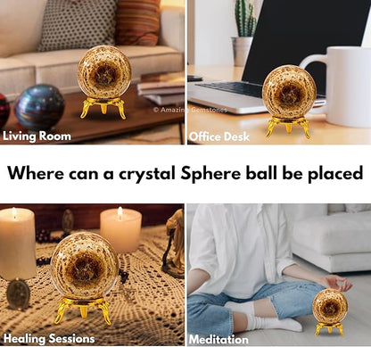 Amazing Gemstone Aragonite Crystal Ball with Stand - 2" Inches Crystal Sphere Meditation Balls for Witchcraft and Decorative Balls