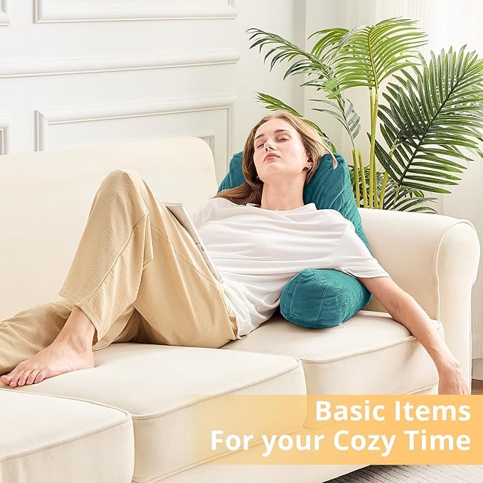Sasttie Reading Pillow, Velvet Back Pillow for Bed Sitting Up, Adult Back-Rest Support Cushion with Arms for Sit Up on Couch, Sofa, and Floor, Dorm Essentials, Reading Accessories, Teal Blue