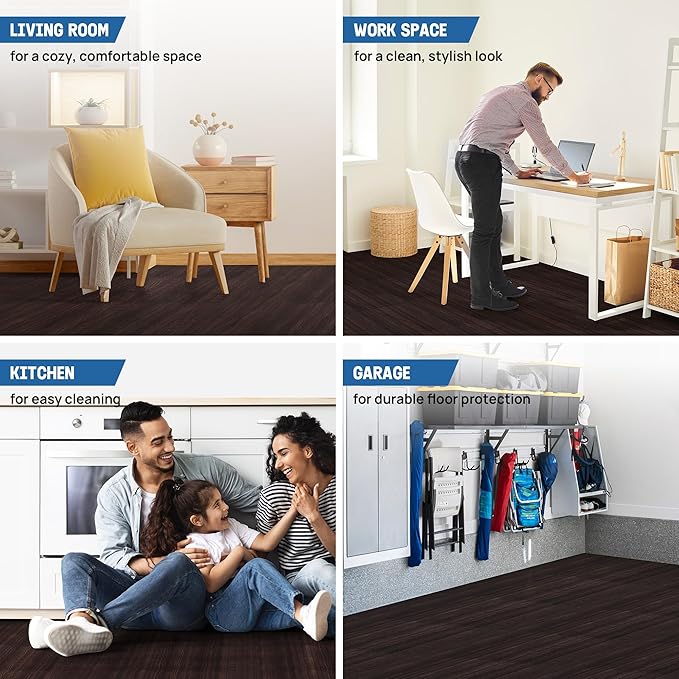 Yes4All 48SQ.FT Wood Grain Puzzle Exercise Mat Protective Flooring, EVA Interlocking Foam Floor Tiles with Border for Home