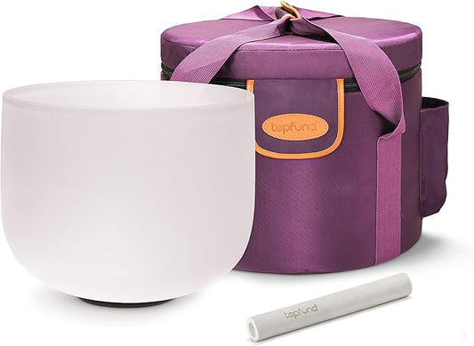 TOPFUND F Note Crystal Singing Bowl Heart Chakra 8 inch with Heavy Duty Carrying Case and Suede Mallet