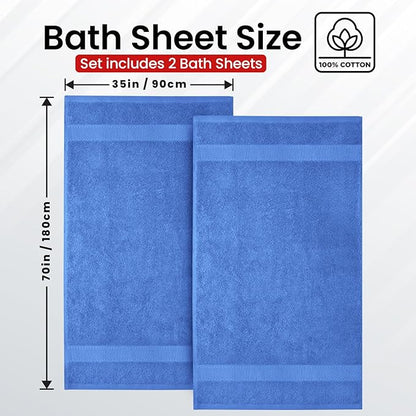 Infinitee Xclusives– Luxury Bath Sheets Towels – 2 Pack 600 GSM (35X70 Inches)– 100% Ring Spun Cotton Large Bath Towels for Bathroom (Eloquent Blue, Bath Sheet Pack of 2)