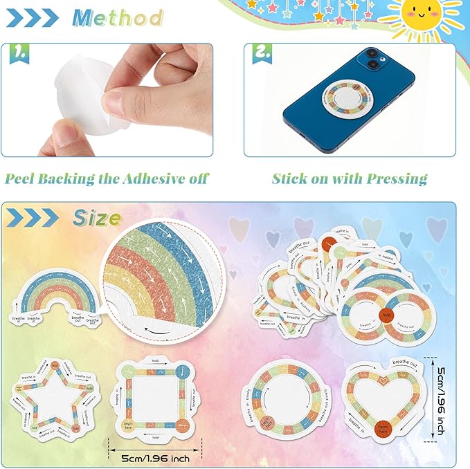 36 Pcs Anxiety Sensory Stickers Mental Health Stickers Fidget Textured Strips Toys Adhesive Tactile Calm Relief Items for Adults Desk School Counselor Classroom(Retro Breath Style)
