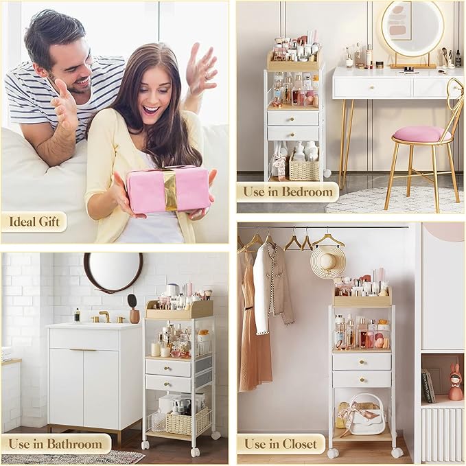 Makeup Organizer, Floor Skincare Organizers, Make Up Organizers and Storage with Drawers, Vanity Organizer Cosmetics Display Cases Holder for Skin Care Nail Polish Perfume Makeup brush Hair Tool