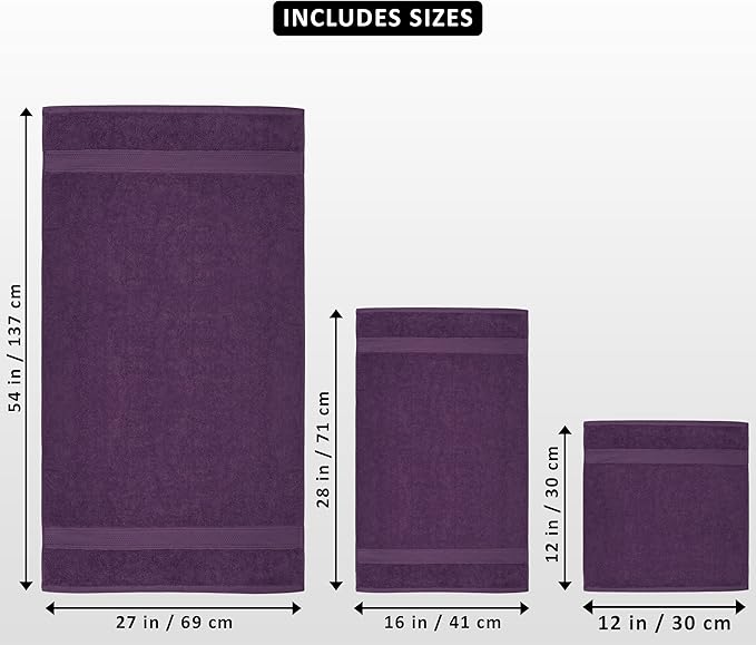 Utopia Towels 8 Piece Premium Towel Set, 2 Bath, 2 Hand, and 4 Wash Cloths, 600 GSM 100% Ring Spun Cotton, Highly Absorbent Towels for Bathroom, Gym, Hotel, and Spa, Plum