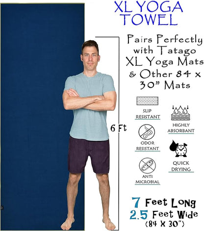 Tatago Hot Yoga Mat Towel Non Slip for Hot Yoga (72-84 inch Mats) Our Hot Yoga Towel Non Slip Silicone Dabs & Absorbent Microfiber Blend Gives You More Grip As You Drip! (Azuloro, XL - 84")