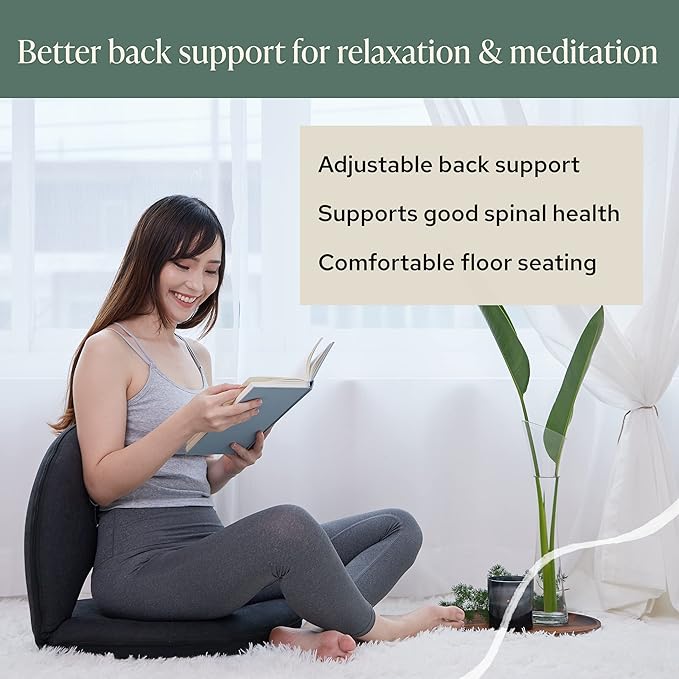 Mindful Modern Meditation Chair | Adjustable Floor Chair with Back Support | Padded Floor Seat for Posture Support and Comfort | Portable Folds Flat for Storage | Indoor/Outdoor Use | Stone Black