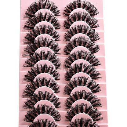 Lashes False Wispy Eyelashes Volume Cat Eye Lash Strips Fake Mink Eyelash Pack Natural Look 8-16mm Fluffy Full Strip Lashes Set Clear Band Easy Eyelashes for Beginners with Cluster Looking