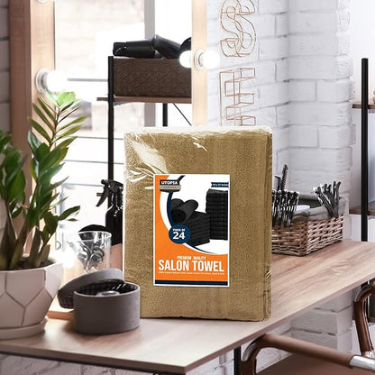 Utopia Towels Cotton Bleach Proof Salon Towel 16 by 27 inches, Bleach Safe Gym 100% Cotton Hand Towel, 24 Pack, Camel