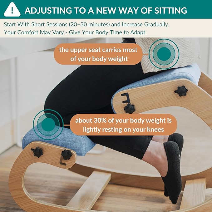 Ergonomic Kneeling Chair with Adjustable Seats - Knee Chair for Posture Correction & Kneel Rocking Stool for Desk - Back Pain Relief and Support for Home and Office (Classic, Sky Blue)