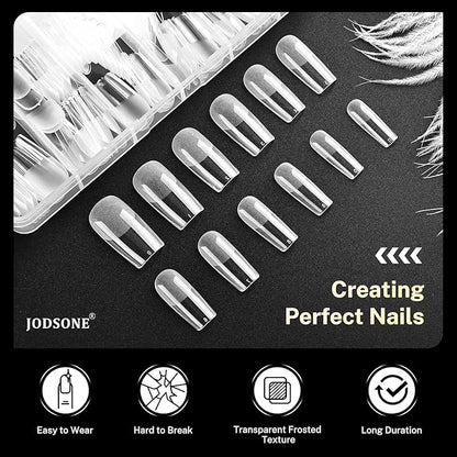 JODSONE Square Nail Tips Soft Nail Gel Tips Half Matte Full Cover Clear Gelly Press on Flase Nail Tips for Extension Nail Manicure 12 Sizes 240Pcs