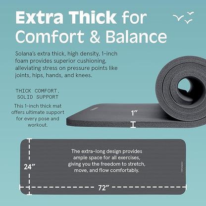 Retrospec Solana Yoga Mat 1" Thick With Nylon Carry Strap for Men & Women - Non Slip Exercise Mat for Home Yoga, Pilates, Stretching, Floor & Fitness Workouts