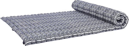 Leewadee - Kapok Roll Mat – Handcrafted Folding Sleep & Relaxation Mattress from Thailand, Ideal as Guest Bed, Camping Mat, Yoga Mat or Traditional Futon, 75 x 39 inches, Blue White