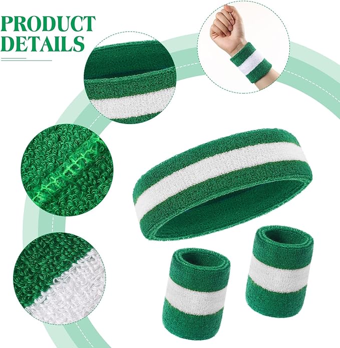 WILLBOND 3 Pcs Sweatbands Set 80s 90s Neon Sports Headband Tennis Striped Sweat Band Sports Competitions Games for Men Women Party Supplies