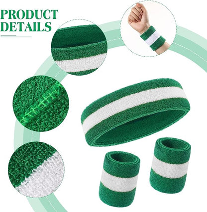 WILLBOND 3 Pcs Sweatbands Set 80s 90s Neon Sports Headband Tennis Striped Sweat Band Sports Competitions Games for Men Women Party Supplies