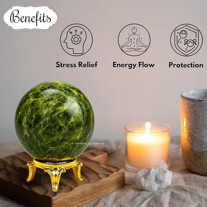 Amazing Gemstone Green Tourmaline Crystal Ball with Stand - 2 Inches Crystal Sphere Meditation Balls for Witchcraft and Decorative Balls