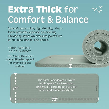 Retrospec Solana Yoga Mat 1" Thick With Nylon Carry Strap for Men & Women - Non Slip Exercise Mat for Home Yoga, Pilates, Stretching, Floor & Fitness Workouts