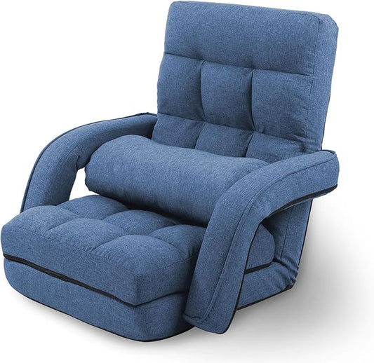 Adjustable Floor Chair for Adults with Back Suppor,5-Position Folding Lazy Sofa with Pillow, Gaming & Meditation Chair with Breathable Fabric - for Living Room, Bedroom, Office,Balcony (Blue)