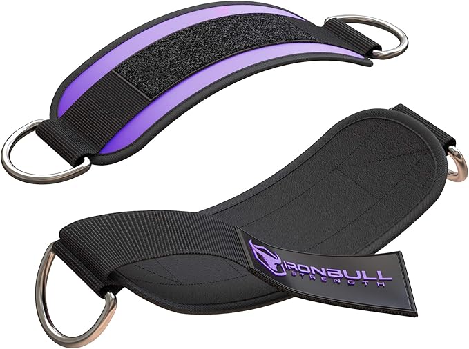 Iron Bull Strength Ankle Straps for Cable Machines (Pair) - Double D-Ring Attachment, Fully Adjustable, Breathable Comfort Neoprene - for Legs, Glutes, Abs and HIPS Workouts - Fits Women & Men