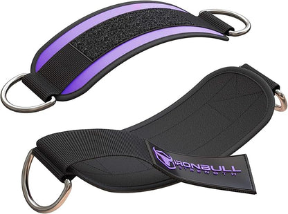 Iron Bull Strength Ankle Straps for Cable Machines (Pair) - Double D-Ring Attachment, Fully Adjustable, Breathable Comfort Neoprene - for Legs, Glutes, Abs and HIPS Workouts - Fits Women & Men