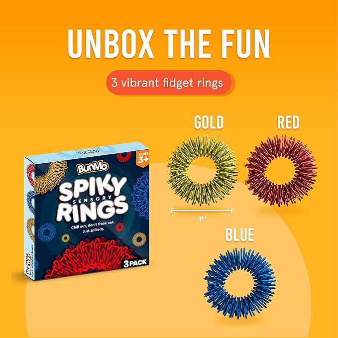 BunMo Spiky Sensory Rings 3pk – Fidget Rings for Adults – Sensory Stimulation & Finger Comfort – Acupressure Rings – Durable & Portable Pain Stim Fidget