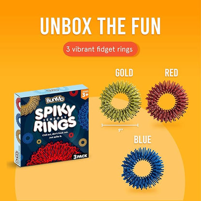 BunMo Spiky Sensory Rings 3pk – Fidget Rings for Adults – Sensory Stimulation & Finger Comfort – Acupressure Rings – Durable & Portable Pain Stim Fidget