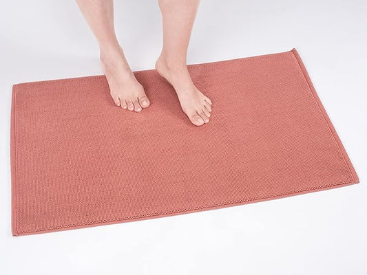 Cotton Paradise 100% Cotton Non Slip Bath Mats for Bathroom, 17x24 inch Soft Absorbent Quick Dry Machine Washable Floor Bath Mat, Coral