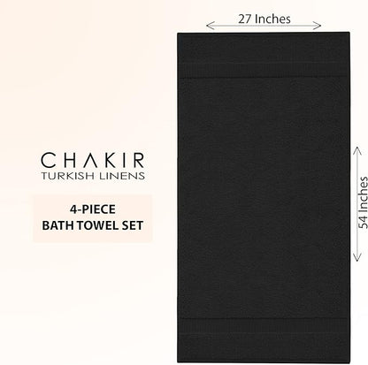 Chakir Turkish Linens 100% Cotton Premium Turkish Towels for Bathroom | 27'' x 54'' (4-Piece Bath Towels - Black)