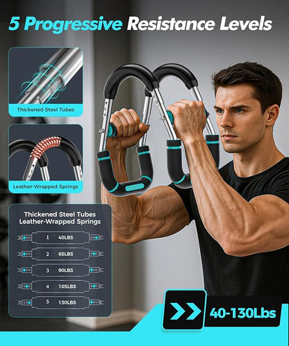 Twister Arm Trainer, Adjustable 5 Resistance Levels (40-130 lbs) Chest & Arm Workout Equipment for Men & Women, Ergonomic Home Gym Strength Trainer with Anti-Slip Handles & Carry Bag