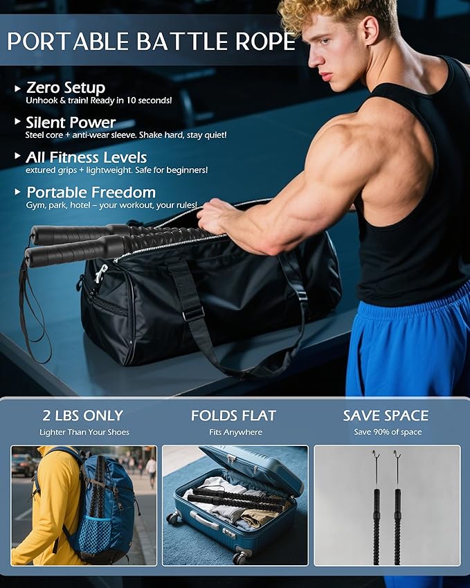 Ropeless Battle Ropes, Cordless Battle Ropes Workout Equipment, Heavy Duty Weighted Wireless Rope, Exercise Lightweight Device HIIT, Portable Training Flow Rope men, Cardio Trainer for home gym