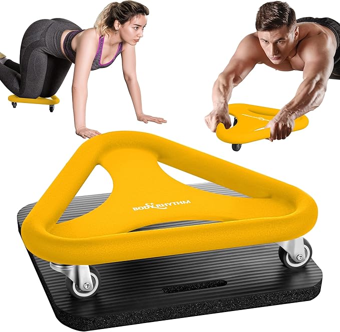 BODY RHYTHM Abdominal & Core Coaster Strength Workout Trainer, Ab Wheel Roller Exercise Machine with Knee Mat for Home Gym Workout Fitness.