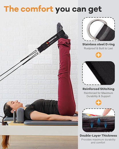 Wonderful Day 2PCS Pilates Straps for Reformer, Comfortable Enhanced Thickness, Fitness D-Ring Double Loop Exercise Straps for Home Gym Workout (Black)
