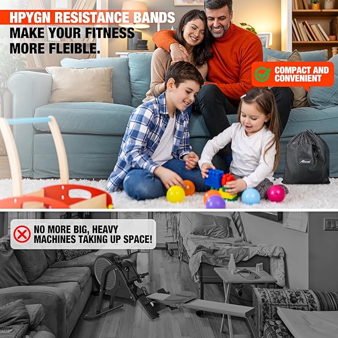 HPYGN Rowing Resistance Bands, Best Replacement for Rowing Machine, Home Gym Workout Equipment for Arms, Shoulders, Core, Back, Glutes and Legs, Rowing Workout, Cardio, Low-Impact, Portable Home Gym