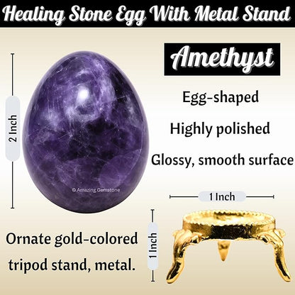 Amazing Gemstone Amethyst Crystal Yoni Egg, 2 Inches - Premium Crystals and Healing Stones Yoni Egg for Pelvic Floor Health, Natural Healing Crystal Eggs for Meditation and Stress Relief