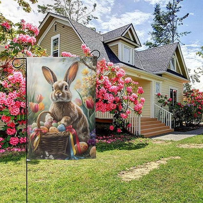 Easter Bunny Garden Flag 12x18 In Double Sided Yard Flags Lawn Sign Decor No Flagstand
