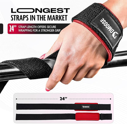 DMoose Fitness Lifting Straps 24" (Pair) - 5mm Padded Durable Wrist Straps for Weightlifting & Powerlifting - Cotton Lifting Strap with Silicone Grip for Men & Women - Deadlift Strap for Gym Workout