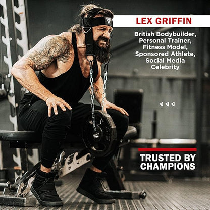 RDX Neck Harness Weight Lifting Training, Head Harness Exerciser, 4MM Padded Neck Builder, 90CM Long Adjustable Steel Chain, Gym Boxing Strength Resistance Workout, Strengthener Trainer Equipment