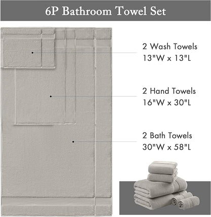 Madison Park Turkish 100% Cotton 600Gsm Luxury Premium Thick Soft Abosorbant Hotel Bathroom Towel Set Shower Hand Face Washcloths, Assorted Sizes, Grey 6 Piece