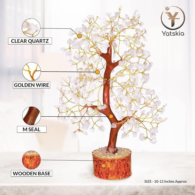 YATSKIA Clear Quartz Crystal Tree for Home Decor, Handmade Gemstone Tree for Positive Energy, Good Luck Birthday Gifts for Women