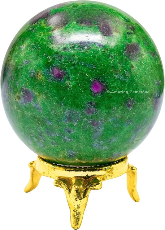 Amazing Gemstone Ruby Zoisite Crystal Ball with Stand - 2 Inches Crystal Sphere Meditation Balls for Witchcraft and Decorative Balls
