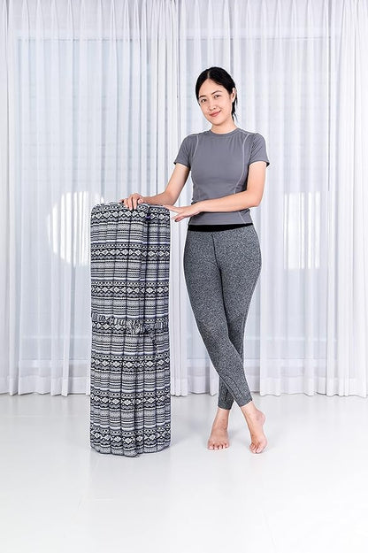Leewadee - Kapok Roll Mat – Handcrafted Folding Sleep & Relaxation Mattress from Thailand, Ideal as Guest Bed, Camping Mat, Yoga Mat or Traditional Futon, 75 x 39 inches, Blue White