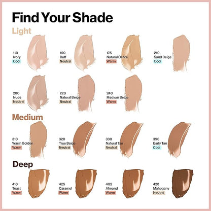 Revlon ColorStay Full Cover Longwear Matte Foundation, Heat & Sweat Resistant Lightweight Face Makeup, Caramel (425), 1.0 oz
