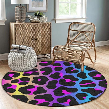 Soft Round Yoga Carpet, Large Home Decor Mat, Non-Slip Machine Washable Kitchen Office Circle Rug Compatible with Cheetah Skin Rainbow Leopard Print