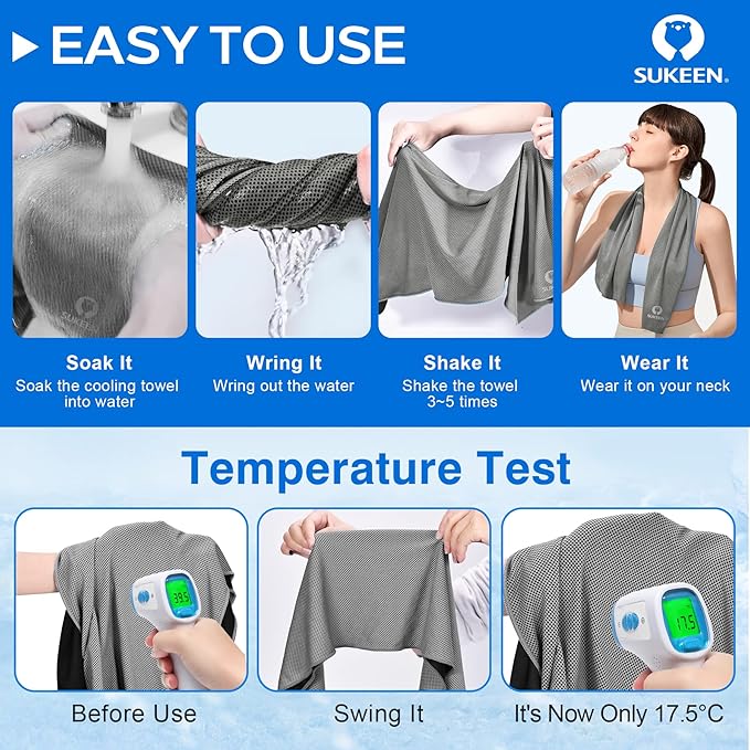 Sukeen [4 Pack Cooling Towel (40"x12"),Ice Towel,Soft Breathable Chilly Towel for Yoga,Sport,Running,Gym,Workout,Camping,Fitness,Workout & More Activities