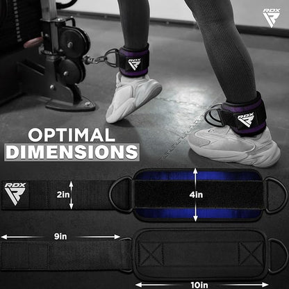 RDX Ankle Straps for Cable Machines – 7MM Neoprene Padded 10"x4" Adjustable Gym Cuffs with Dual D-Rings – Weight Attachments for Wrist Glutes Leg Kickbacks Hip Abduction Strength Workouts – Men Women