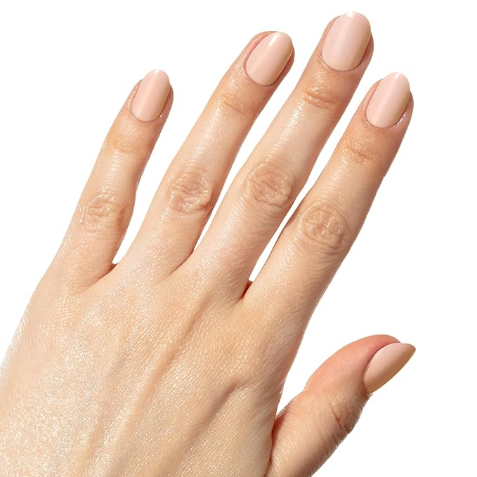 Nude Press On Nails, Short | Hard Candy False Nails with Natural looking Nude Polish | Includes - 24 Reusable Short Round Nails, Strong Nail Glue, Travel Case and Accessories.