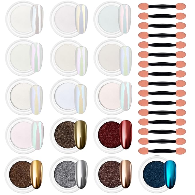Artdone Chrome Nail Powder Magic White Pearl Kit Mirror Effect Silver Metallic Holographic Dip Nail Powder For Resin Craft & Nail Art Decoration